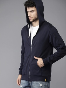 Sudadera con Capucha Azul Marino para Hombre, Corte Regular, Informal, de Algodón Tejido, con Cierre y Bolsillo, para Otoño - Product Image 5