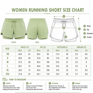 <b>Women</b> Light Green Color 2 In 1 Shorts <b>Back</b> Zipper Pocket Curved Split Hem Design Skin Friendly Double Layer Custom Logo Shorts - Product Image 6