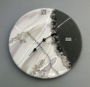 Horloge murale en bois en résine époxy de qualité supérieure, simple face, logo personnalisé, décoration intérieure, design de restaurant, style Art déco, motif abstrait - Product Image 3