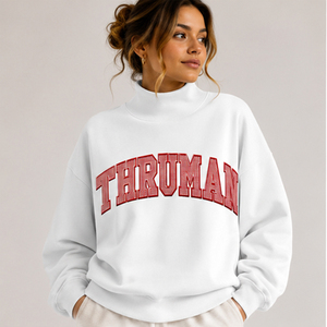 Sweat-shirt à col roulé blanc pour femme ThruMan, streetwear personnalisé, col montant, imprimé graphique surdimensionné, en molleton - Product Image 1