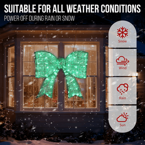 Pre-Lit Outdoor 124 Green LED Lights Giant Bowknot Christmas Decoration Lighted Metal Frame for Front Door Gate Wall Display - Product Image 2