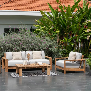 Juego de Muebles de Exterior de Lujo, Sofá y Sillón de Madera de Teca con Mesa de Centro, Juego de Patio Moderno con Diseño de Cuerda para Jardín, Hotel - Product Image 1