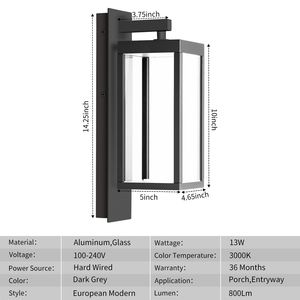 Lámpara de Pared Exterior Impermeable con LED Integrado y Pantalla de Cristal Transparente 22527, Farol de Pared para Exteriores - Product Image 2