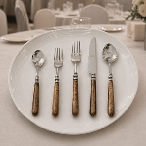 Modern Luxury Wood Handle Matte Gold Polish Sustainable Cutlery <b>Flatware</b> <b>Set</b> for Wedding Dining - Product Image 1