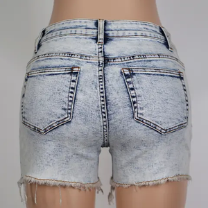 Shorts de mezclilla elegantes para mujer, de cintura alta, ajustados, con borlas, sin elástico, en tela de color, en stock. - Product Image 4