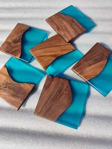 Posavasos de Resina Epoxi y Madera con Diseño Único RIVER para Café, Té y Bebidas, Personalizable, Cuadrado, Redondo, para Taza de Té, Cristal - Product Image 4