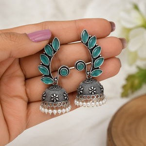 Aqua Green Jade <b>Silver</b> Plated Brass Vintage Bollywood <b>Dangle</b> Jhumka <b>Earrings</b> for Women Direct Factory Price - Product Image 3