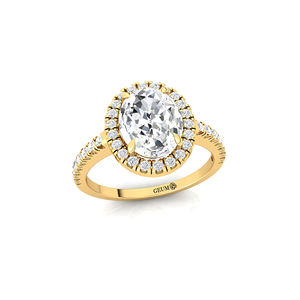 Bague de fiançailles et de mariage en or 14K 18K avec halo pavé, diamant synthétique CVD cultivé en laboratoire, taille ovale 2 carats, 38 diamants d'accompagnement, certifié IGI - Product Image 4