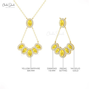 High Quality 1.80CTW Yellow Sapphire Cocktail <b>Necklace</b> 14K Solid Gold Diamond Trendy Womens <b>Statement</b> Chain <b>Necklace</b> on Discount - Product Image 5