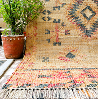 Tapis en jute tissé à la main |   Tapis rectangulaire fin à poils ras géométrique Kilim |   Tapis de sol rustique écologique en fibres naturelles