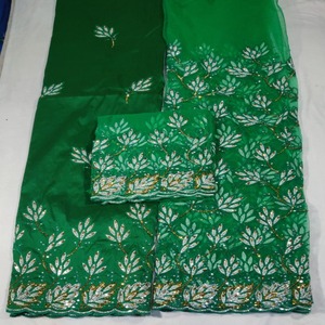 Best Quality Luxurious Nigerian George Wrapper With Floral Pattern And Intricate Stone Work Taffeta <b>Fabric</b> For Evening Partywear - Product Image 1