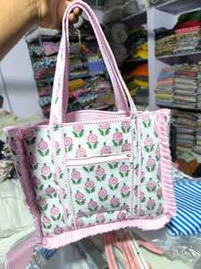 Sac fourre-tout pliable en coton matelassé indien fait main, style bohème, avec fermeture éclair, écologique, couleur unie, design spacieux - Product Image 4