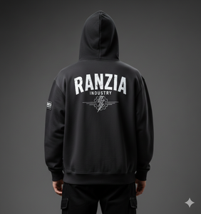 Sweat à capuche zippé pour homme, 100% coton, broderie et impression effet vieilli, sur mesure, de l'usine Ranzia Industry, vente en gros. - Product Image 2