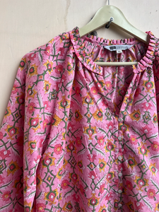 Top de verano con estampado de bloques a mano para mujer, Blusa de algodón Floral informal con bordado, prendas de vestir hechas a mano, ropa tejida de longitud corta - Product Image 3