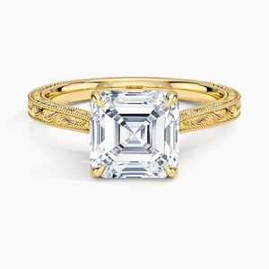 Bague de fiançailles en moissanite taille Asscher 2 carats, solitaire gravé vintage pour mariée - Product Image 1