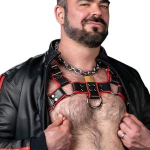 Harnais en fausse fourrure Bulldog pour homme 2.0 Rouge Ajustable Coupe Poitrine Premium Tenue de Club Sexy Costume en Dentelle - Product Image 5