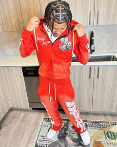 Ensemble de survêtement en molleton délavé pour homme, sweat à capuche zippé et pantalon de survêtement, 100 % coton respirant, tenue décontractée, impression sérigraphique, service OEM - Product Image 5