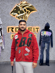 Sudadera con Capucha Roja Extra Grande para Hombre, con Estampado, Estilo Hip Hop, Tejido de Algodón, para Otoño - Product Image 5