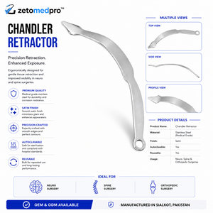 Retractor CHANDLER de 8.5 pulgadas (21.5 cm) con hoja de 15.9 mm y 19.1 mm de ancho, instrumento ortopédico Zetomed Pro - Product Image 2