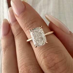 2.5 Carat Elongated Cushion Lab Grown Diamond Solitaire <b>Ring</b> in 14k Rose Gold , <b>Thin</b> Engagement <b>Ring</b>, IGI Certified - Product Image 4