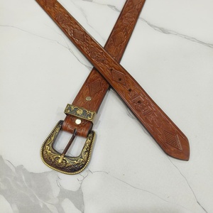 Cinturón de cuero genuino hecho a mano con diseño floral, estilo western, de las mejores ventas, recién llegado, juego de 6 cinturones de cuero repujado. - Product Image 1