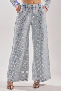 Women's <b>Sequined</b> Denim 2-Piece Set Loose Fit Geometric Print Wide Leg Pants With <b>Jacket</b> Casual All Seasons Style - Product Image 6