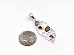 Pendentif Élégant Vintage Multi-Pierres en Tourmaline, Argent Sterling 925, Fait Main, Plaqué Or/Argent, Bijou en Pierres Précieuses pour Fiançailles - Product Image 5