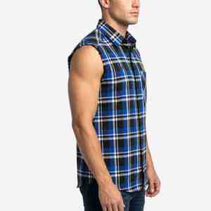 เสื้อเชิ้ตผ้าฝ้ายลายสก็อตแขนกุดสำหรับผู้ชาย สไตล์ลำลอง คอปกติดกระดุม ผลิตตามสั่ง ขายส่ง เป็นมิตรต่อสิ่งแวดล้อม - Product Image 3