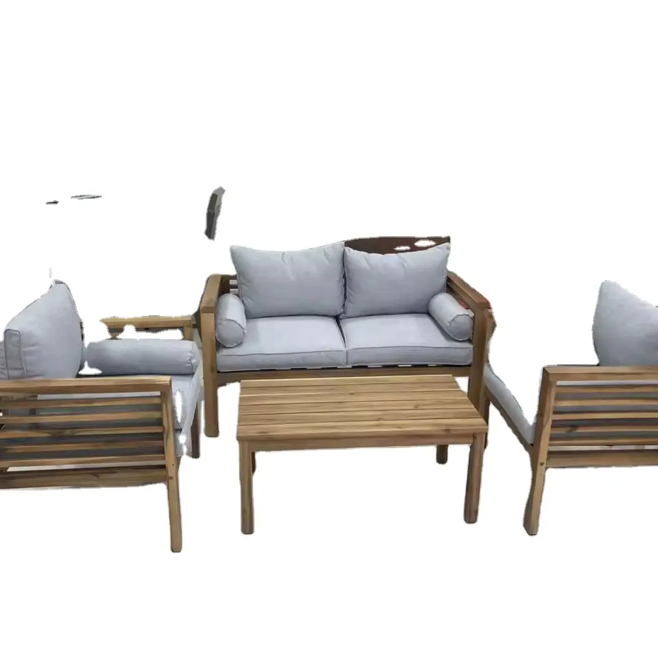 Furnitur ruang tamu Set sofa teras mewah semua cuaca Set Sofa kayu keras untuk Teras