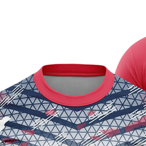 Camiseta de Fútbol Personalizada Sublimada para Hombre, Cuello Redondo, Manga Corta, Estampado Geométrico Rojo, Absorbe la Humedad, Corte Regular, Ligera, 100% - Product Image 2