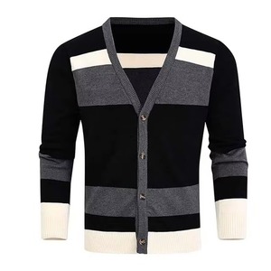 Pulls pour hommes de qualité supérieure, fabriqués sur mesure, couleur contrastée, prix bas, col en V, fermeture à boutons, cardigans d'hiver pour hommes - Product Image 1