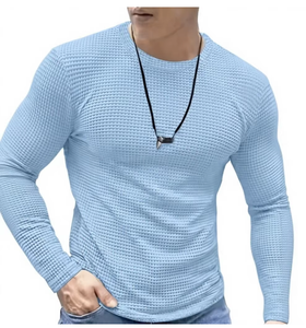<b>Men</b> Light Blue Long Sleeve Knitted V-Neck Casual Shirt Breathable Solid Color Full Sleeve Spring Wear Top <b>Men</b> <b>s</b> Long Sleeves - Product Image 1