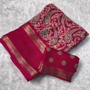 Sari ethnique moderne de qualité supérieure pour femmes, élégant, en soie Georgette, pour fêtes, mariages, occasions spéciales, modèle 0008 - Product Image 1