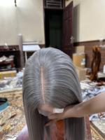 HOT-Perruque de cheveux humains gris Lace Front 180% lisses, perruques de cheveux humains vietnamiens Remy, perruque gris argenté Lace Front