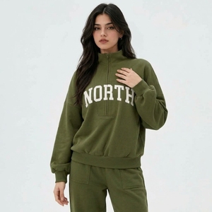 Sweat-shirt oversize pour femme en molleton et coton/élasthanne, brodé, col montant, pull-over, imprimé North, poches avant, automne - Product Image 2