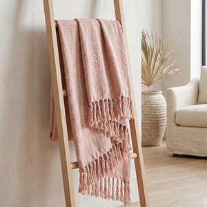 Neutral <b>Beige</b> Textured Woven Linen Like Cotton Throw Blanket Fringed Couch Cover Bohemian Room Decor Factory - Product Image 5