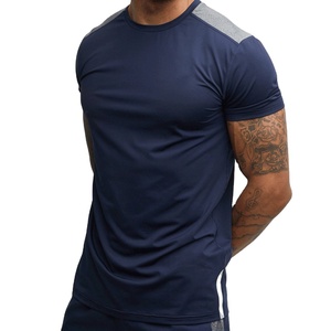 T-shirts de sport personnalisés pour hommes à col rond, séchage rapide, respirants, écologiques, en tissu toile 100 % coton, avec bordure contrastée et logo frontal - Product Image 1