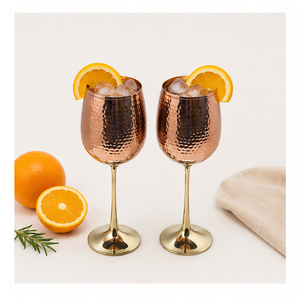 Juego de 2 Copas de Cobre Estilo Vintage, de Tallo Largo, Irrompibles, Flautas de Champán de Metal, Vasos Premium Martillados a Mano para Bar - Product Image 2
