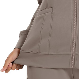 Women's Medical Scrub Jacket Knitted Cotton Polyester Hospital Uniform Top with Pockets and ID Badge Holder - Product Image 3
