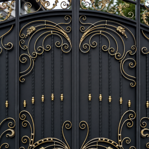 Puerta Doble Abatible de Hierro Forjado Negro y Dorado con Adornos Ornamentales para Entrada Principal de Villa, Uso en Exteriores - Product Image 2