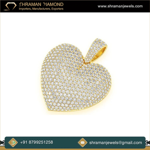 SHRAMAN JEWELS 925 <b>Silver</b> Gold Plated Romantic Heart Shape Round Brilliant Cut Diamond Custom Length Unisex Pendant <b>Necklace</b> - Product Image 3