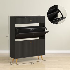 Armadietto per scarpe nero stretto 12 paia di capacità con ripiani regolabili e scarpiere a pannelli ondulati - Product Image 3