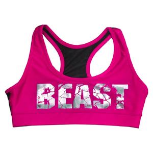 Top deportivo con espalda cruzada para mujer, color verde neón, con estampado de letras BEAST, para fitness y yoga - Product Image 2