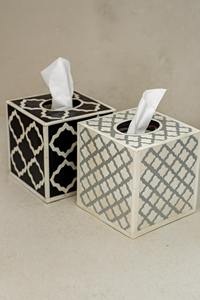 Portapañuelos Cúbico con Incrustaciones de Hueso en Blanco y Negro, Ideal para el Hogar, la Oficina, el Baño y la Decoración Interior Contemporánea, de la India - Product Image 6