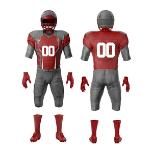 Uniformes de football américain personnalisables Rouge Gris Col en V Manches courtes 100% polyester Évacuation de l'humidité Toutes saisons Adulte Homme - Product Image 1