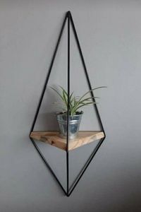 Modern Geometric Wall Shelf with Wooden Corner Shelf Industrial Metal <b>Frame</b> Home Decor Organizer - Product Image 6