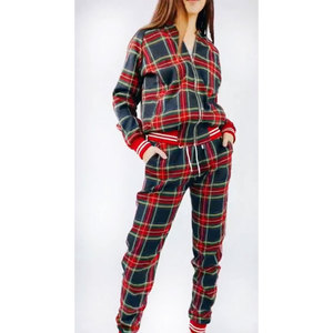 Women Plaid <b>Tracksuit</b> Set Full Sleeve Zipper Front Casual Jogger Outfit Autumn Wear 100 Cotton Regular Fit - Product Image 3