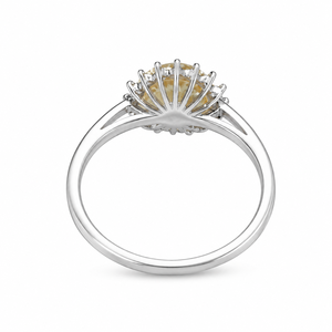 Anillo de compromiso clásico para mujer en plata de ley 925 con perla mate color melocotón y circonitas cúbicas, engaste pavé en forma de flor - Product Image 3