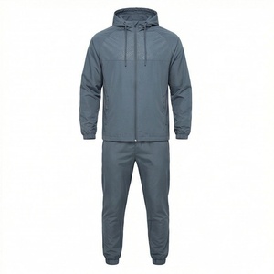 Ensemble de survêtement à capuche pour homme, couleur unie, polyester léger, séchage rapide, vêtements de sport décontractés, manches longues, fermeture éclair sur le devant, vêtements de printemps - Product Image 1