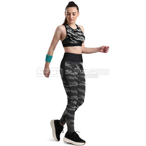 Yoga Set Camouflage Print High Waist <b>Leggings</b> <b>Crop</b> Top 2 Piece Racerback Full Length Spandex Polyester Active Stretch - Product Image 5